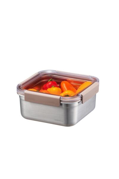 LocknLock Paslanmaz Çelik Fırın & Saklama Kabı Kare Kilitli 1.3 Lt ml -Kahverengi