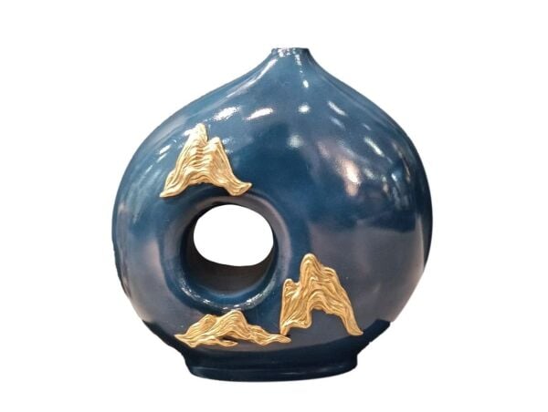 Lucky Art Gold Dalgalı Mavi Vazo 27x11x28 cm