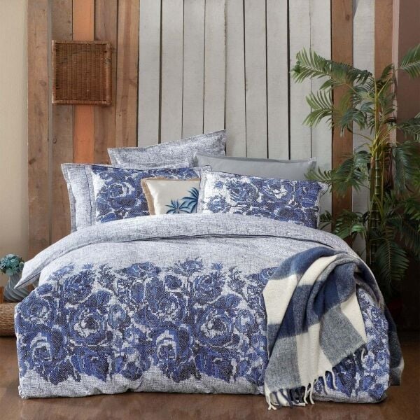 Sarev Elfıda Flanel Nevresim Takımı Çift Kişilik 2 Yastık Mavi