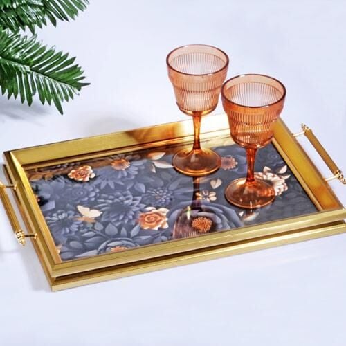 Kosova A-296 Kulp Lüx Dikdörtgen Tepsi 50 x 31 Altın