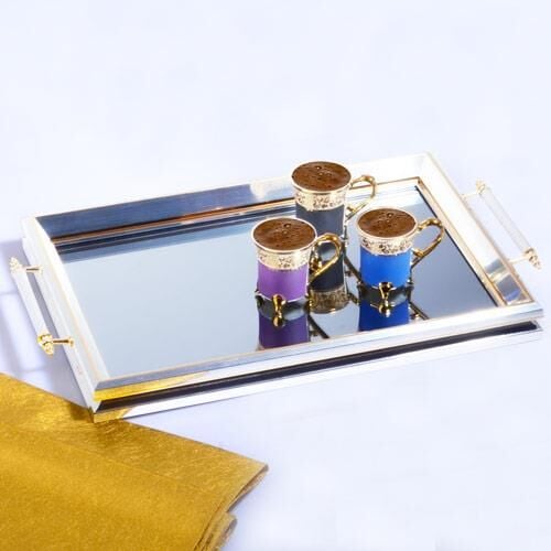 Kosova GA-563 Kulp Lüx Dikdörtgen Tepsi 50 x 31 Silver Ayna