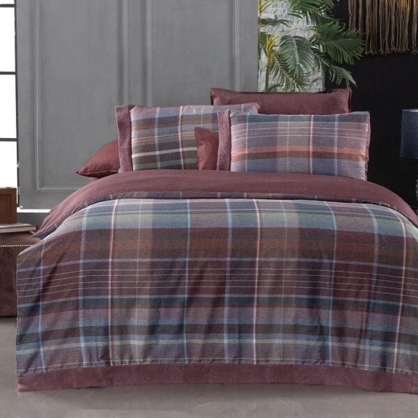 Sarev Kajani Saten Nevresim Takımı Tek Kişilik 2 Yastık-Mürdüm