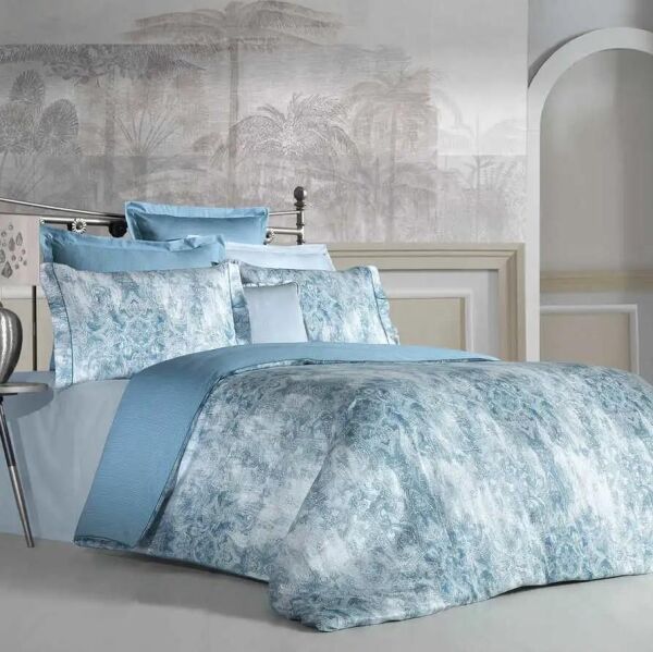 Sarev Tripoli Saten Nevresim Takımı Mavi Çift Kişilik