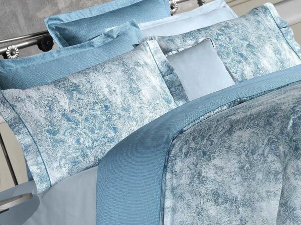 Sarev Tripoli Saten Nevresim Takımı Mavi Çift Kişilik