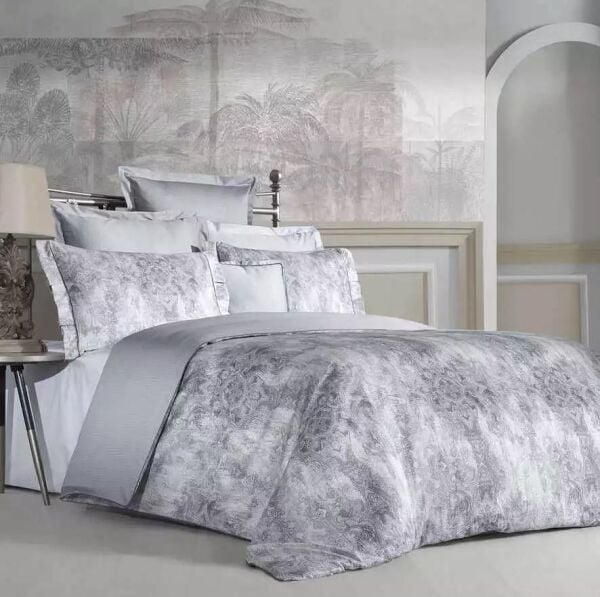 Sarev Tripoli Saten Nevresim Takımı Gri Çift Kişilik