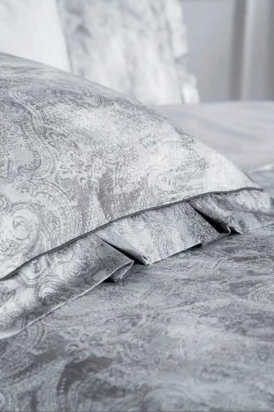 Sarev Tripoli Saten Nevresim Takımı Gri Çift Kişilik