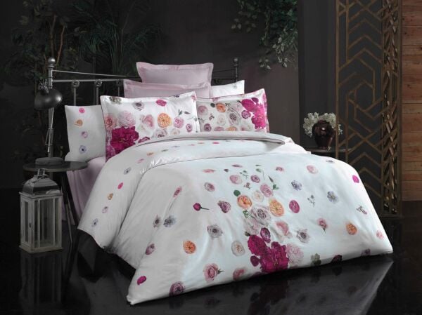 Sarev Misty Saten Nevresim Takımı Beyaz Çift Kişilik