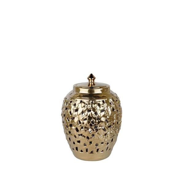 Lucky Art Gold Dantel Kapaklı Vazo 30 cm