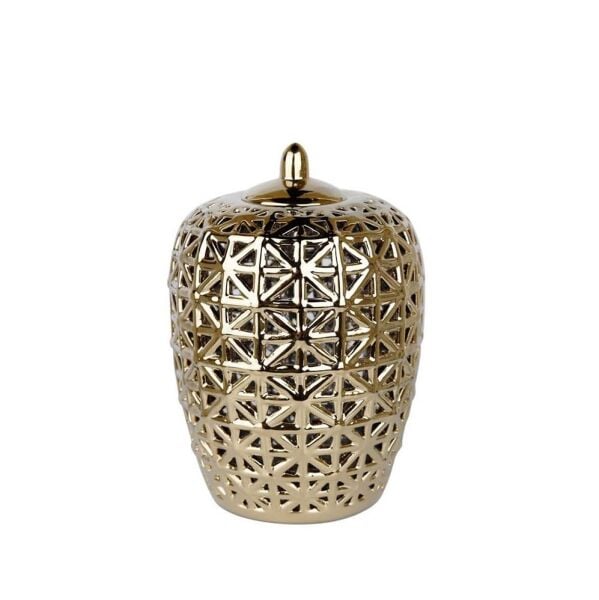 Lucky Art Gold Dantel Kapaklı Vazo 33 cm
