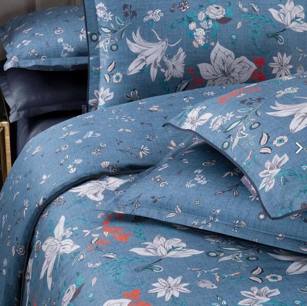 Sarev Portlan Saten Nevresim Takımı Çift Kişilik 4 Yastık-Mavi