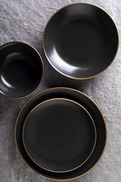 Aryıldız Porselen Saten Black Gold 24 Parça Yemek Takımı