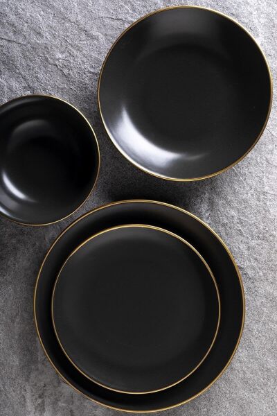 Aryıldız Porselen Saten Black Gold 24 Parça Yemek Takımı