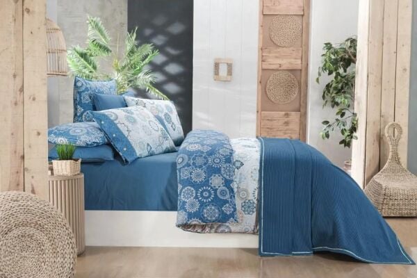 Sarev Eva Bronte Nevresimli Pike Takımı Mavi Tek Kişilik