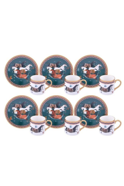 Canba Asmara  Turkuaz Porselen Kahve Takımı