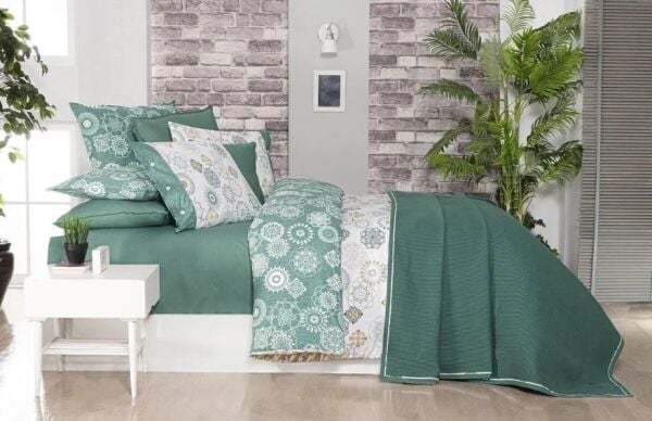 Sarev Eva Bronte Nevresimli Pike Takımı Yeşil Tek Kişilik