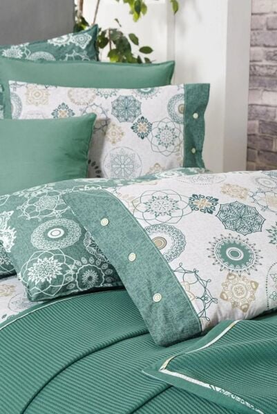 Sarev Eva Bronte Nevresimli Pike Takımı Yeşil Tek Kişilik