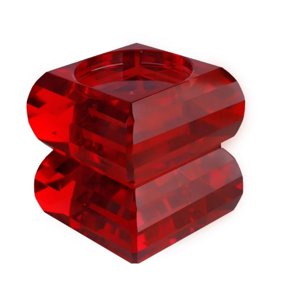Lucky Art Kristal 2 Boğumlu Kırmızı Mumluk 12cm