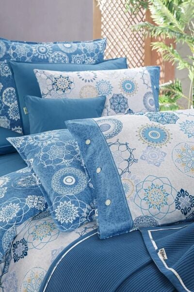 Sarev Eva Bronte Nevresimli Pike Takımı Mavi Çift Kişilik