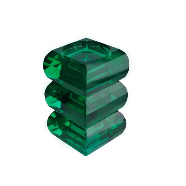 Lucky Art Kristal 3 Boğumlu Yeşil Mumluk 18cm