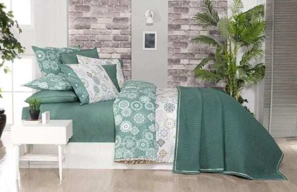 Sarev Eva Bronte Nevresimli Pike Takımı Yeşil Çift Kişilik