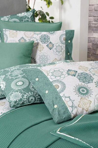 Sarev Eva Bronte Nevresimli Pike Takımı Yeşil Çift Kişilik