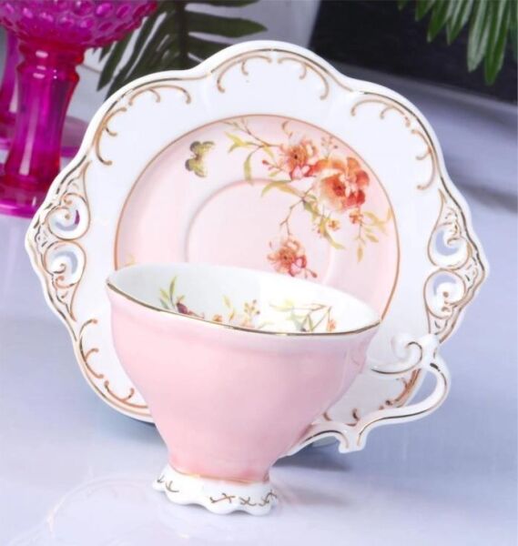 Kosova Zjn-02 Porselen 6'lı Fincan Takımı Ayaklı Flower Pembe