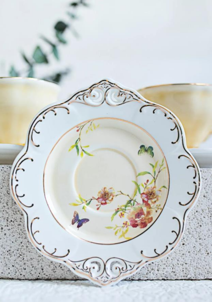 Kosova Zjn-02 Porselen 6'lı Fincan Takımı Ayaklı Flower Krem