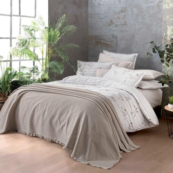 Sarev Eva Delon Pike Nevresim Bej Çift Kişilik