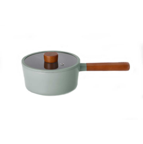 Neoflam Fika Cam Kapaklı Alüminyum Döküm Sos Tenceresi 18 cm Gri