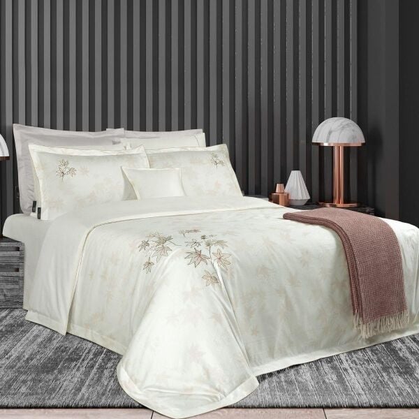 Sarev Elekta Saten Nevresim Takımı Çift Kişilik 4 Yastık Naturel Whıte