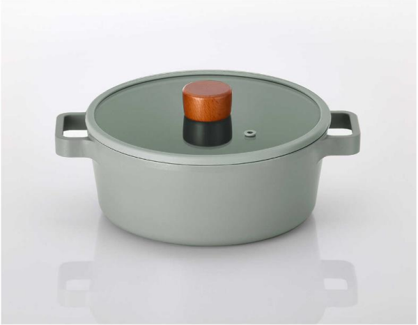 Neoflam Fika Cam Kapaklı Alüminyum Döküm Tencere 24 cm Gri