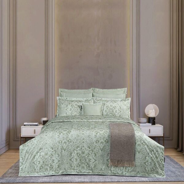 Sarev Himalia Saten Nevresim Takımı Çift Kişilik 4 Yastık Yeşil