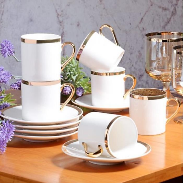 Kosova Byz-006 New Bone China 6'lı Kahve Fincan Seti Full Yaldızlı