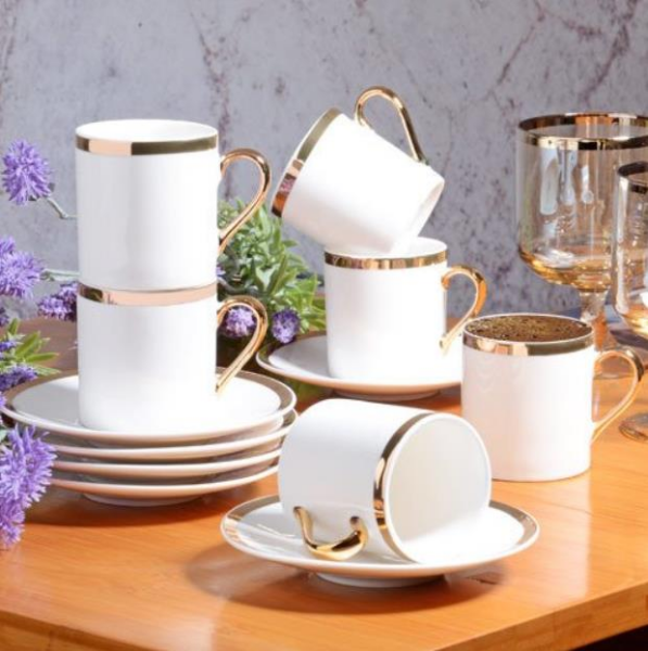 Kosova Byz-006 New Bone China 6'lı Kahve Fincan Seti Full Yaldızlı