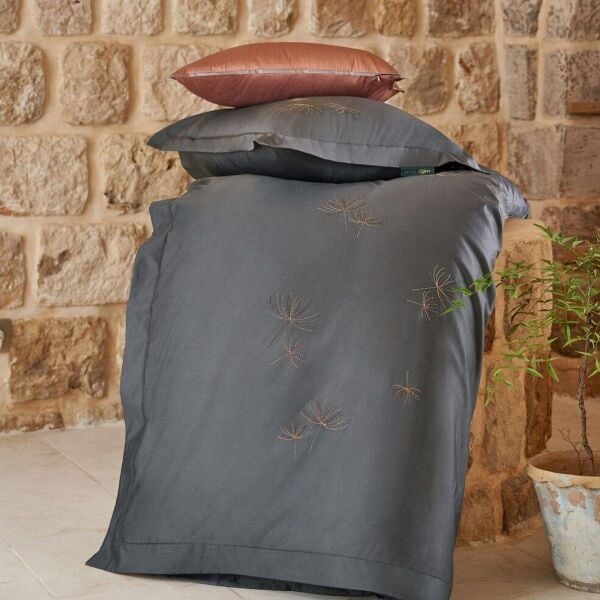 Sarev Juvetus Saten Nevresim Takımı Çift Kişilik 4 Yastık Gri