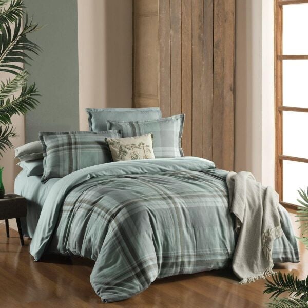 Sarev Lauder Flanel Prıme Nevresim Takımı Çift Kişilik 2 Yastık Yeşil