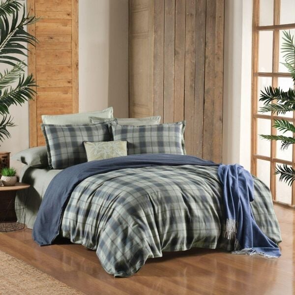 Sarev Kınross Flanel Prıme Nevresim Takımı Çift Kişilik 2 Yastık Haki