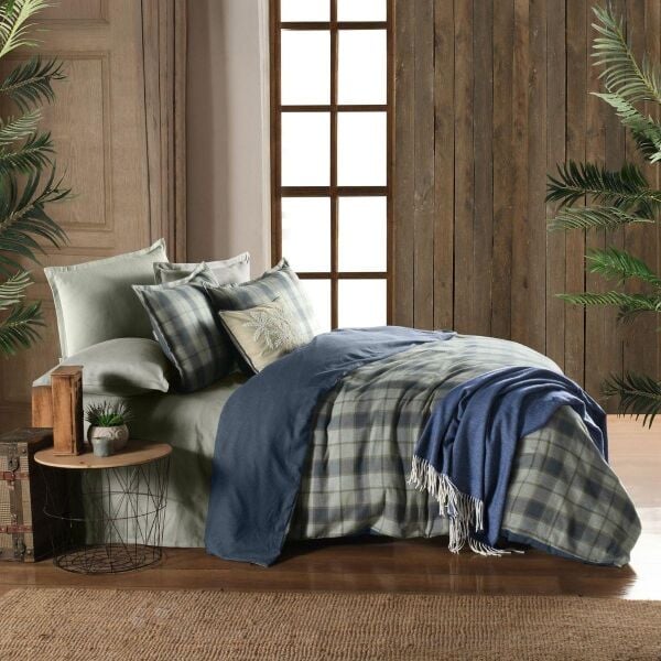 Sarev Kınross Flanel Prıme Nevresim Takımı Çift Kişilik 2 Yastık Haki