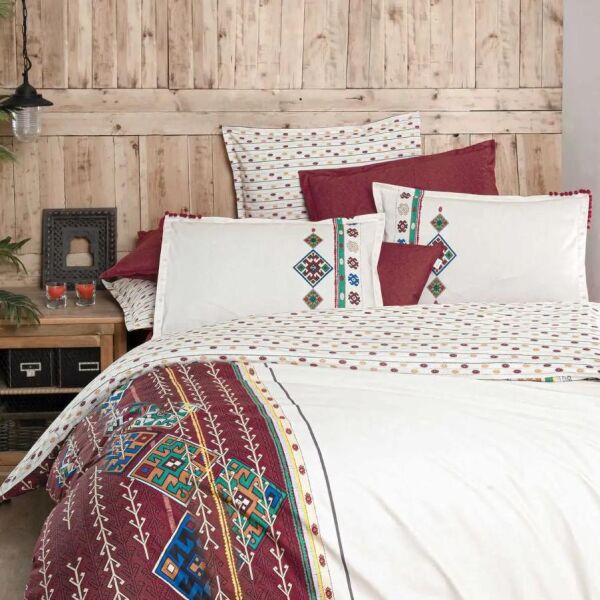 Sarev Saba Fancy Poplin Nevresim Takımı Kırmızı Çift Kişilik