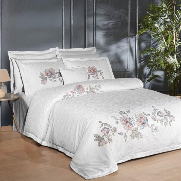 Sarev Ilay Saten Nevresim Takımı Çift Kişilik 4 Yastık Gri