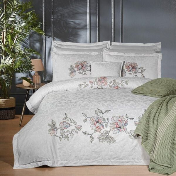 Sarev Ilay Saten Nevresim Takımı Çift Kişilik 4 Yastık Gri