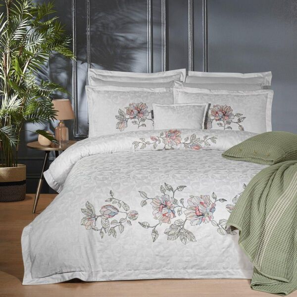 Sarev Ilay Saten Nevresim Takımı Çift Kişilik 4 Yastık Gri