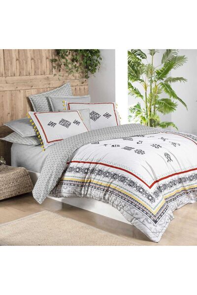 Sarev Oghuz Fancy Poplin Nevresim Takımı Gri Çift Kişilik