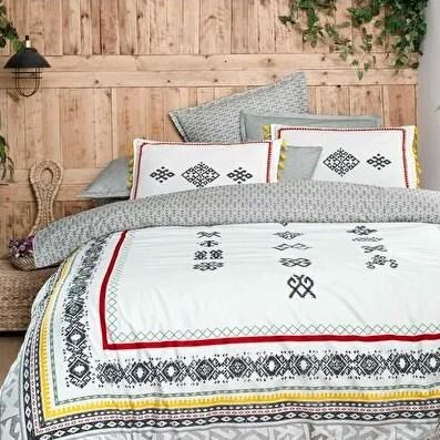 Sarev Oghuz Fancy Poplin Nevresim Takımı Gri Çift Kişilik