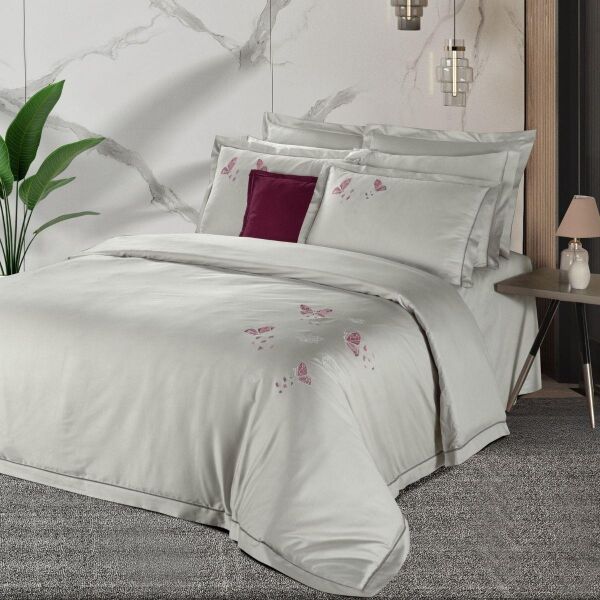 Sarev Papılıo Saten Nevresim Takımı Çift Kişilik 4 Yastık Gri