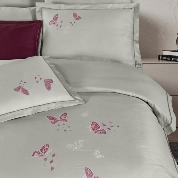 Sarev Papılıo Saten Nevresim Takımı Çift Kişilik 4 Yastık Gri