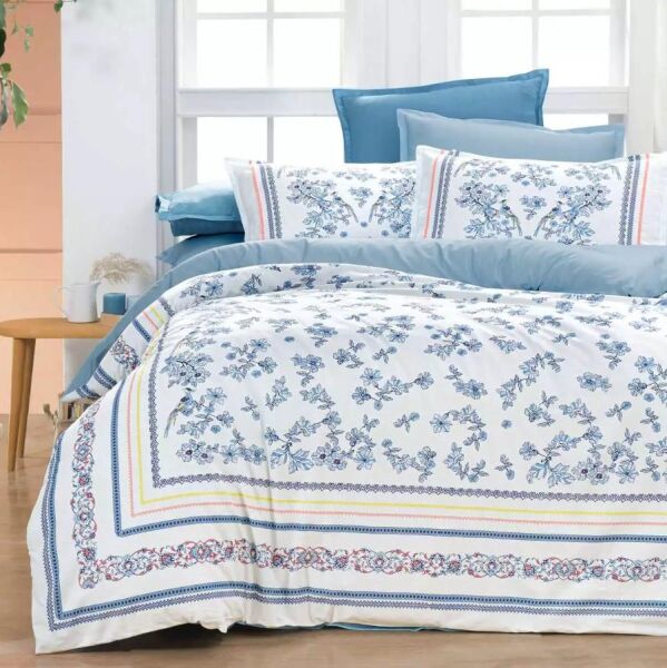 Sarev Verona Fancy Poplin Nevresim Takımı Mavi Çift Kişilik