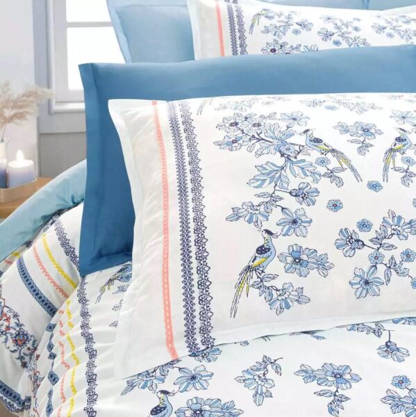 Sarev Verona Fancy Poplin Nevresim Takımı Mavi Çift Kişilik