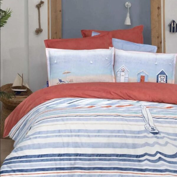 Sarev Capri Fancy Poplin Nevresim Takımı Mavi Çift Kişilik