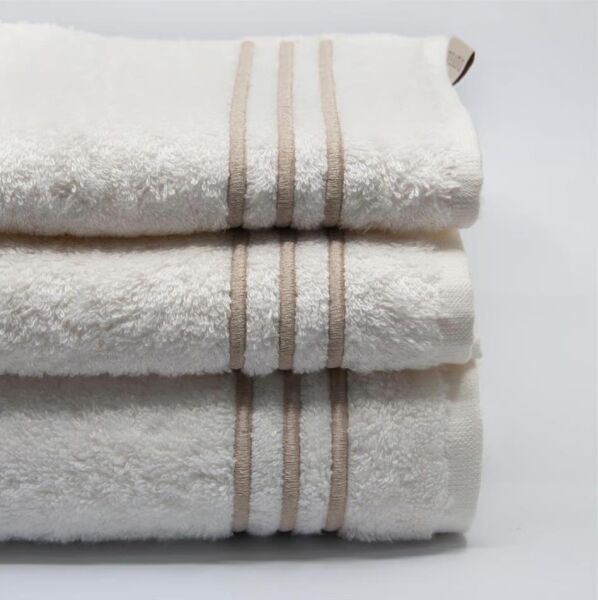 Nazik Home Zen Çizgi Nakışlı Havlu Bej 90X150